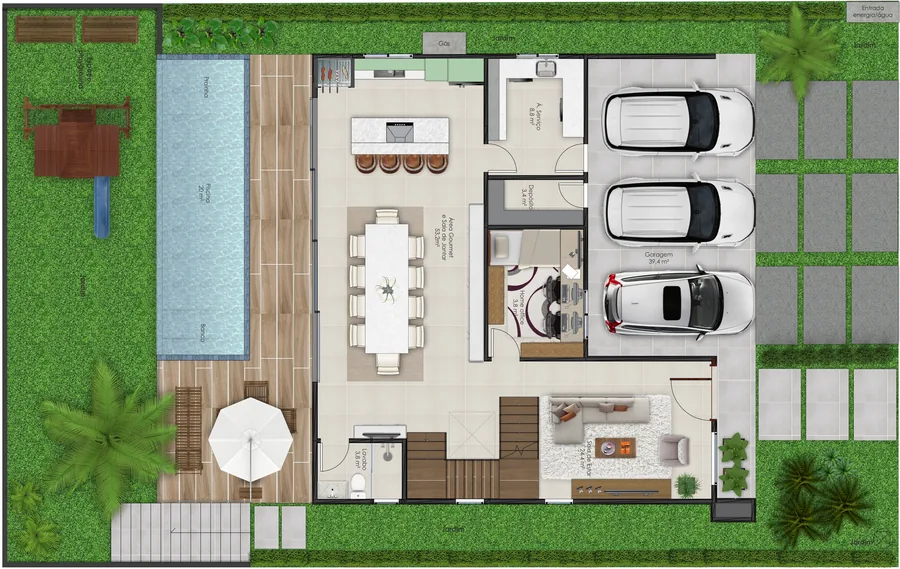 Planta humanizada do térreo da Casa Malbec